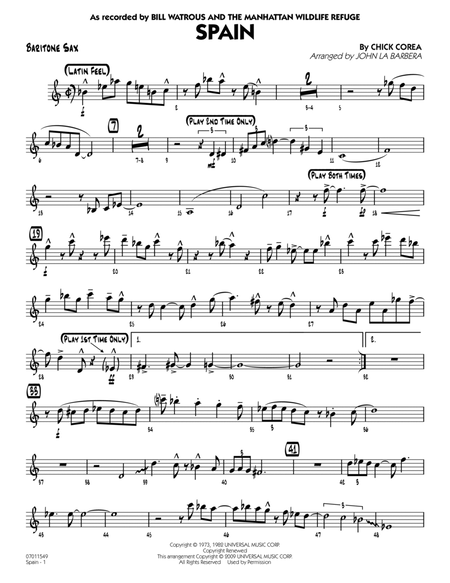 Spain - Baritone Sax by Chick Corea Baritone Saxophone - Digital Sheet Music