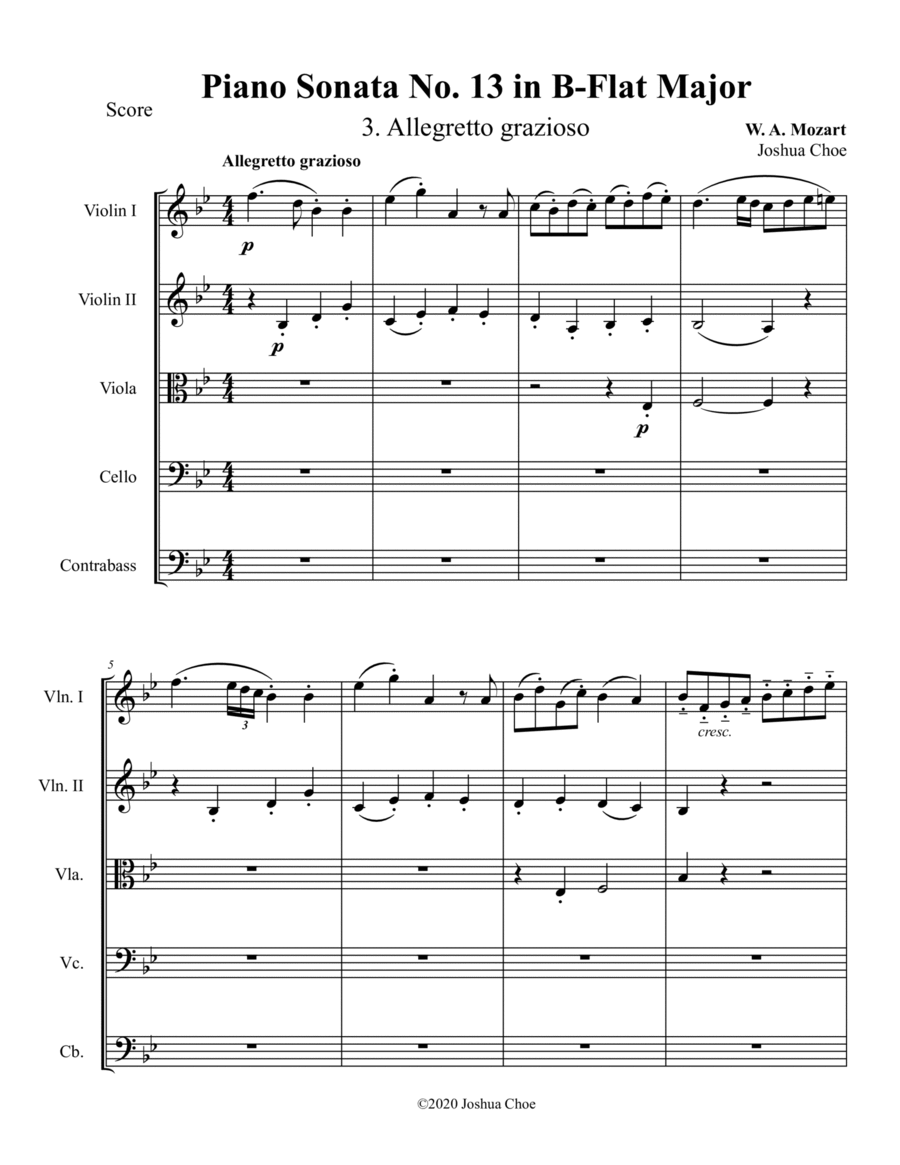 Piano Sonata No. 13, Movement 3 String Orchestra scores gallery preview page 1