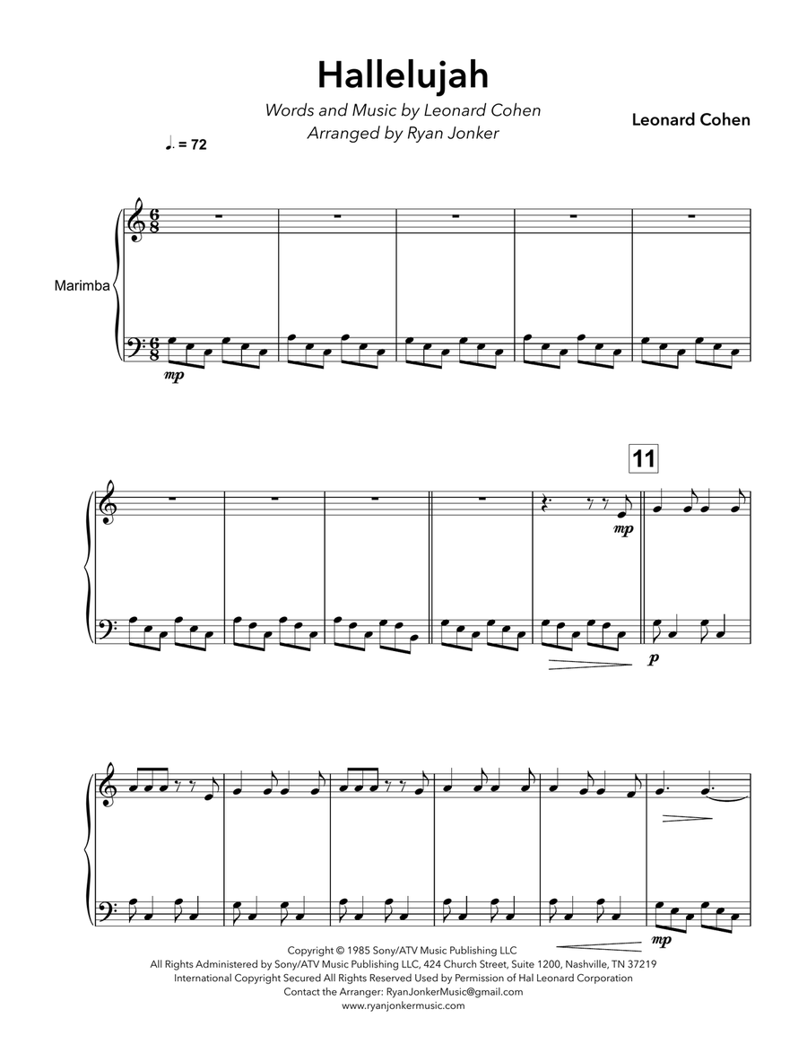 Hallelujah Hallelujah Marimba scores gallery preview page 1