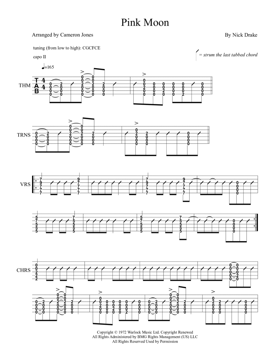 Pink Moon Guitar Tablature scores gallery preview page 1