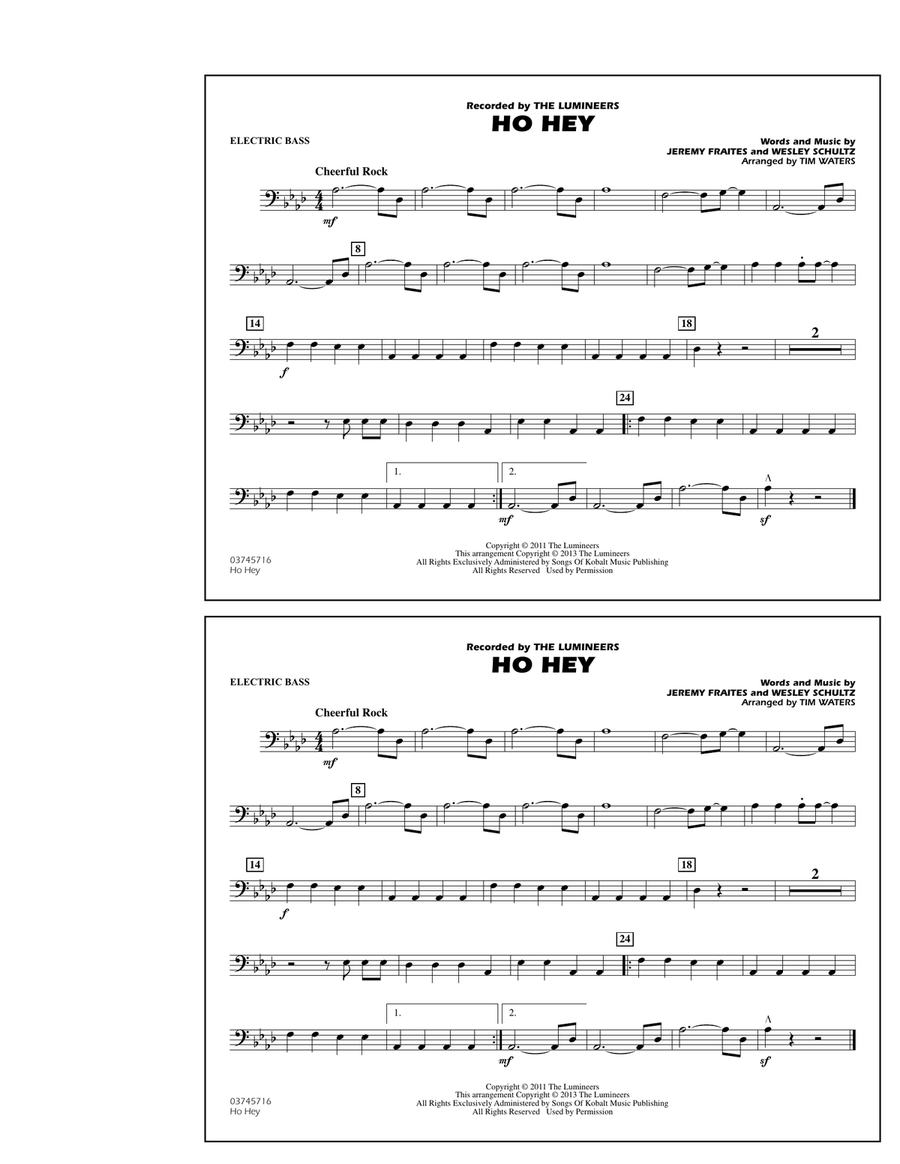 Ho Hey - Electric Bass Marching Band scores gallery preview page 1