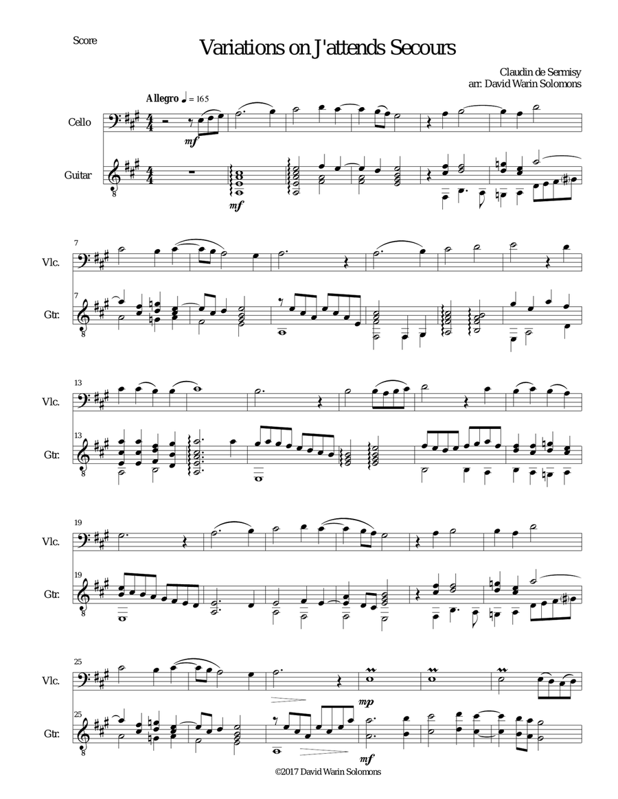 Variations on J'attends secours for cello and guitar String Duet scores gallery preview page 1