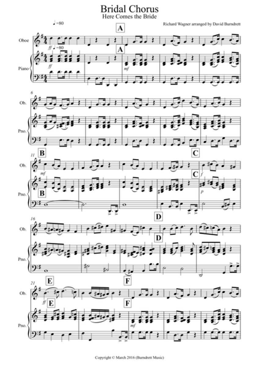 Bridal Chorus "Here Comes The Bride" for Oboe and Piano image number null
