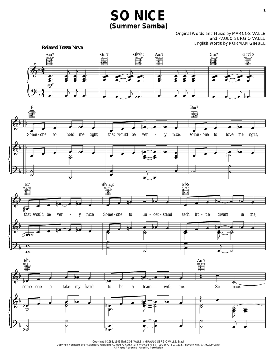 So Nice (Summer Samba) Piano, Vocal, Guitar scores gallery preview page 1
