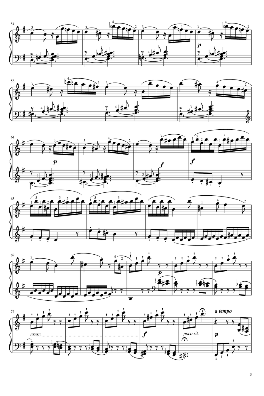 Haydn - Keyboard Sonata in E minor, Hob.XVI:34 Mov I - Original With Fingering For Piano Solo Piano Solo scores gallery preview page 3