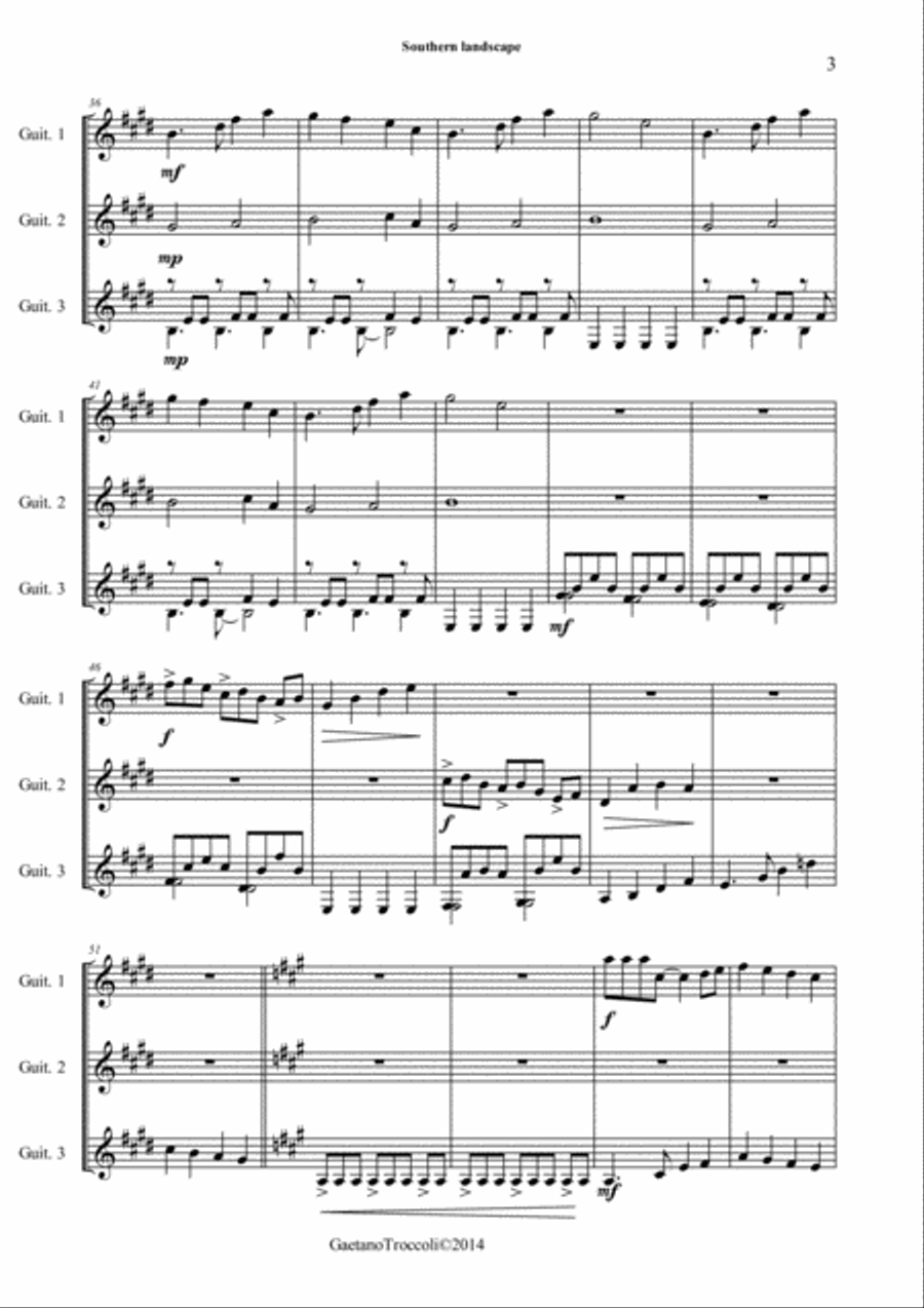 Southern landscape for three guitars Small Ensemble scores gallery preview page 3