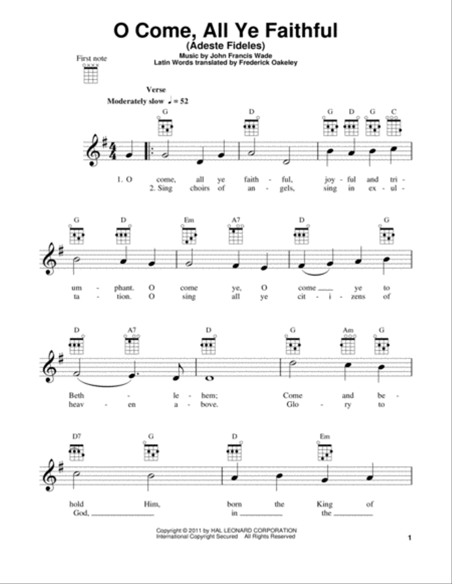 O Come, All Ye Faithful (Adeste Fideles) Ukulele scores gallery preview page 1