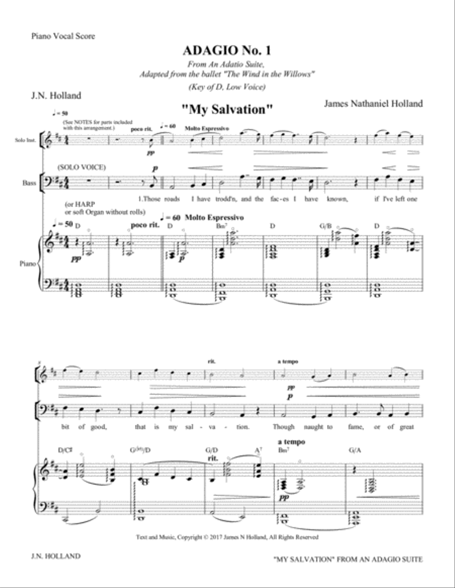 Adagio No 1, My Salvation from An Adagio Suite for Solo Low (Bass clef) Voice and Piano Guitar scores gallery preview page 5