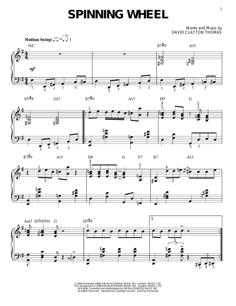 Spinning Wheel [Jazz version] (arr. Brent Edstrom) Piano Solo scores gallery preview page 1