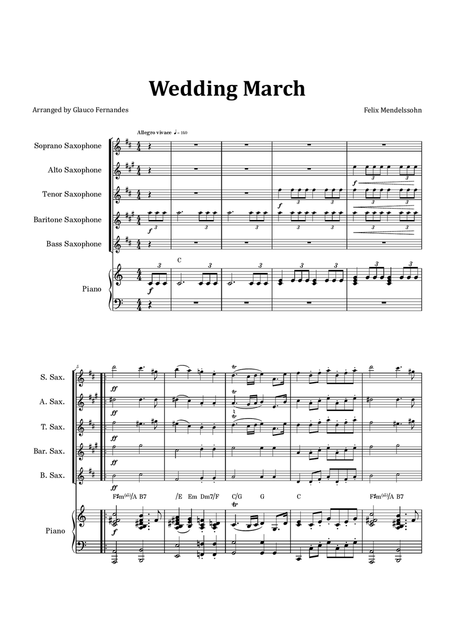 Wedding March Saxophone Quintet scores gallery preview page 1