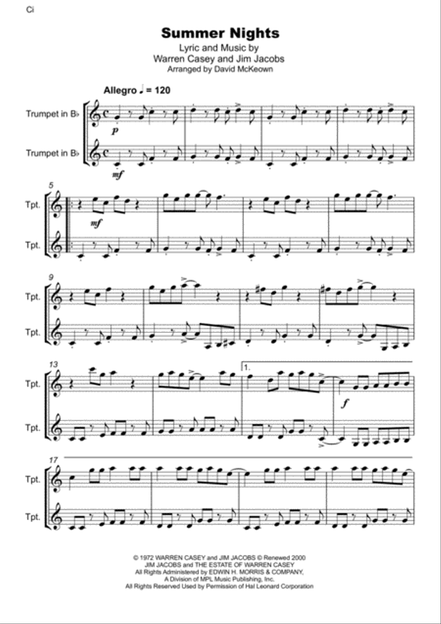 Summer Nights Trumpet Duet scores gallery preview page 2