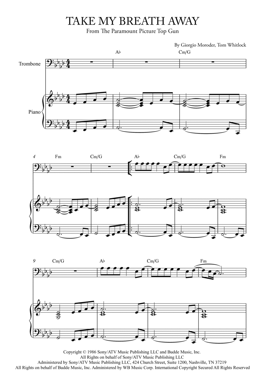 Take My Breath Away (love Theme) Piano scores gallery preview page 1