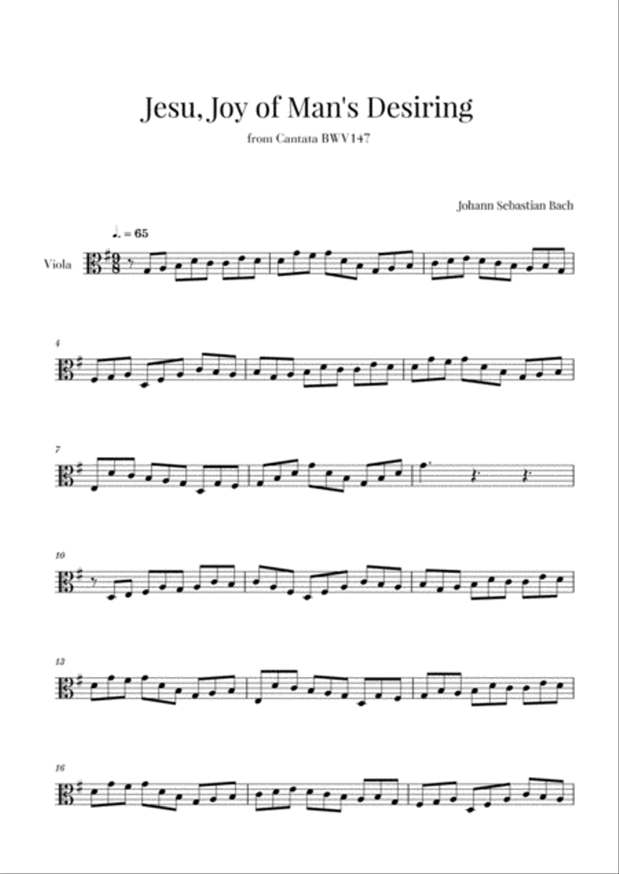 Bach - Jesu, Joy of Man's Desiring for Viola Viola Solo scores gallery preview page 1