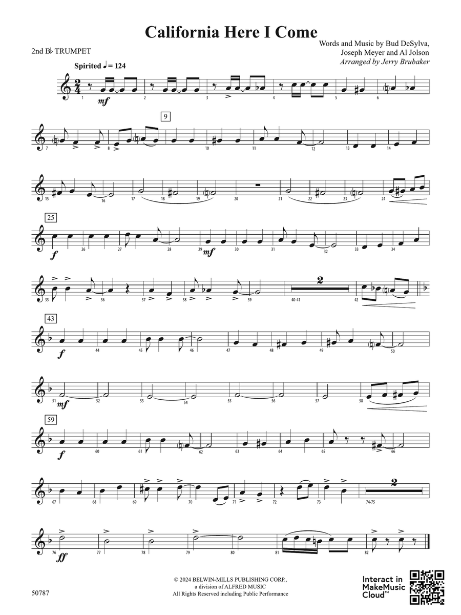 California Here I Come: 2nd B-flat Trumpet B-Flat Trumpet scores gallery preview page 1