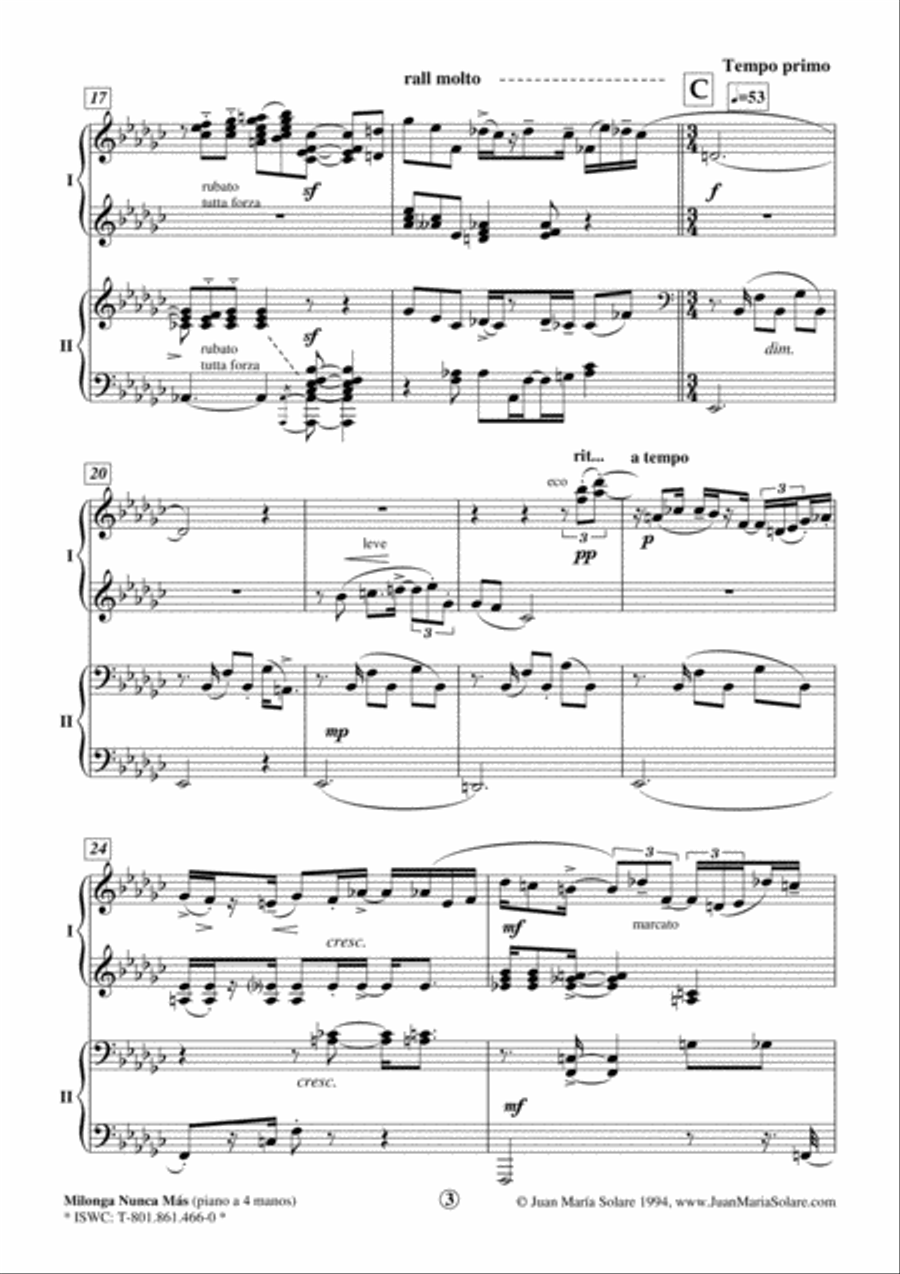 Milonga Nunca Más [piano 4 hands] Piano Duet scores gallery preview page 4