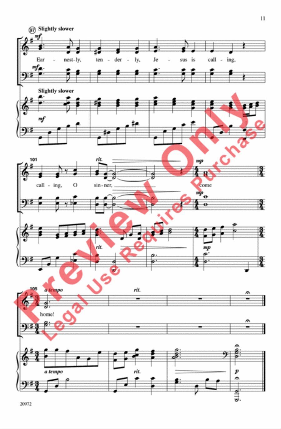 Softly and Tenderly Calling 4-Part scores gallery preview page 11