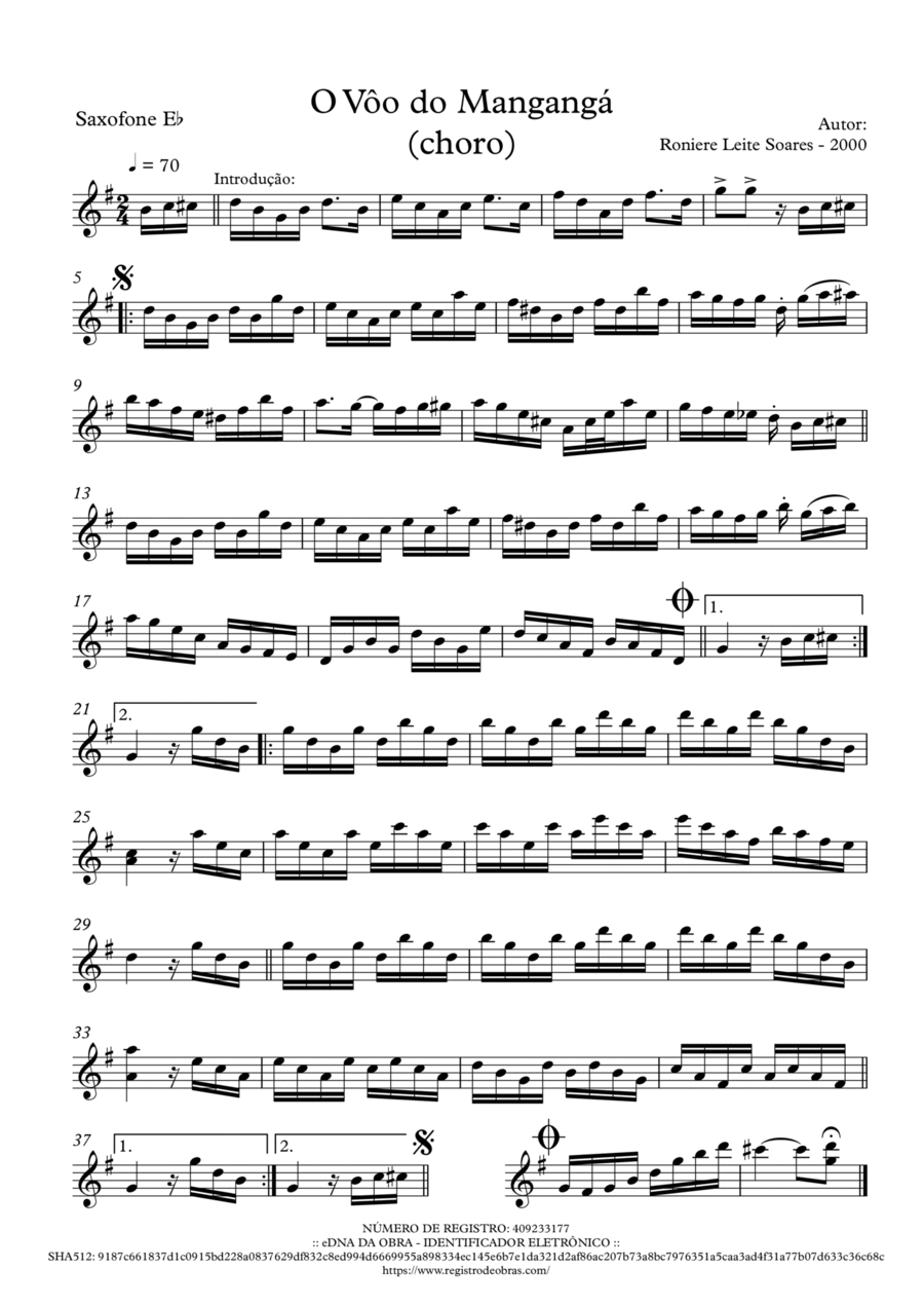 O vôo do Mangangá Alto Saxophone scores gallery preview page 1