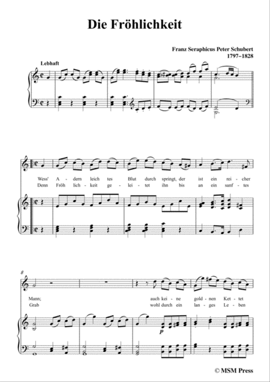 Schubert-Die Fröhlichkeit,in C Major,for Voice&Piano Voice scores gallery preview page 3