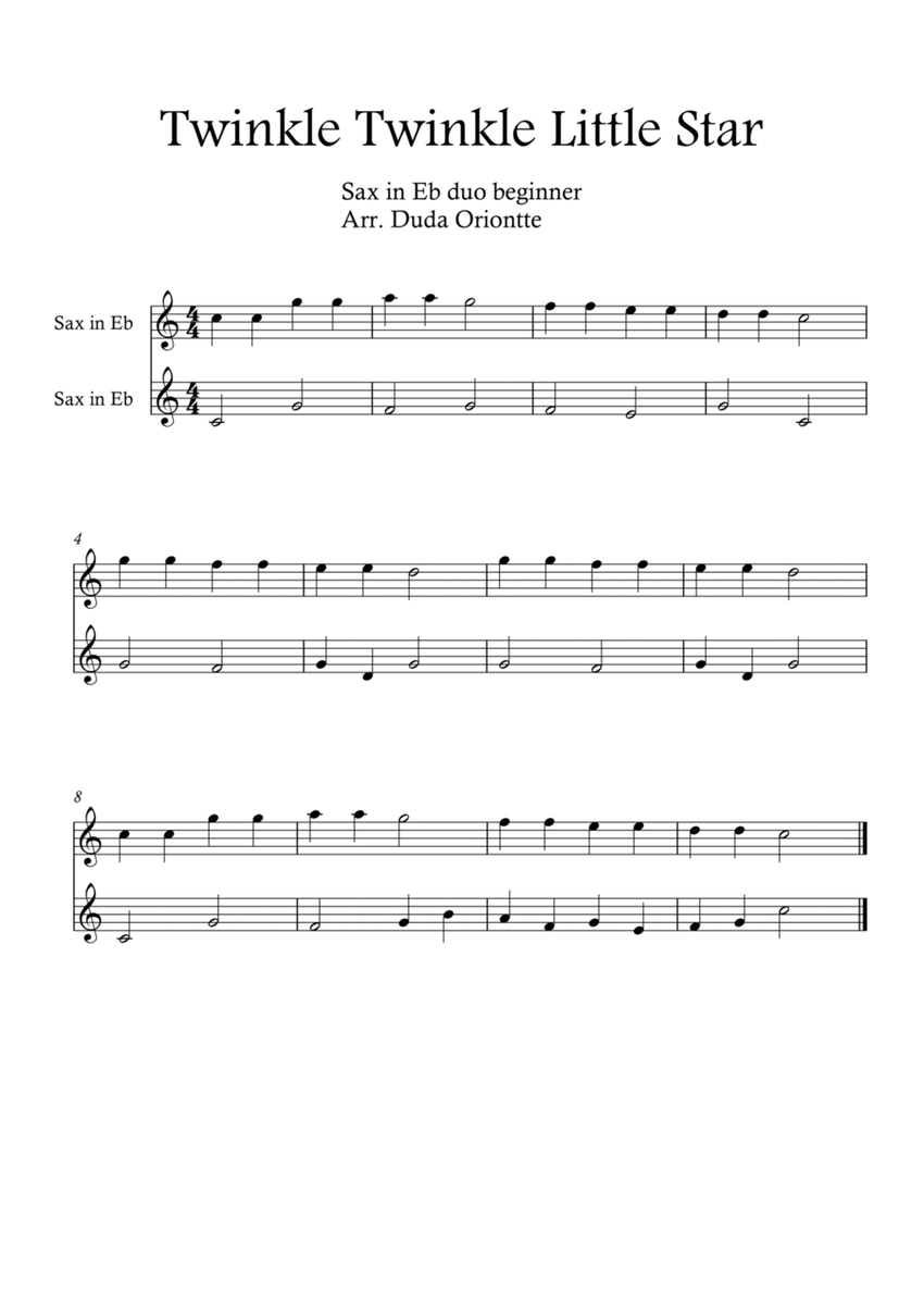 Twinkle Twinkle Little Star DUET (For BEGINNER and kids) (Alto SAX duo) image number null