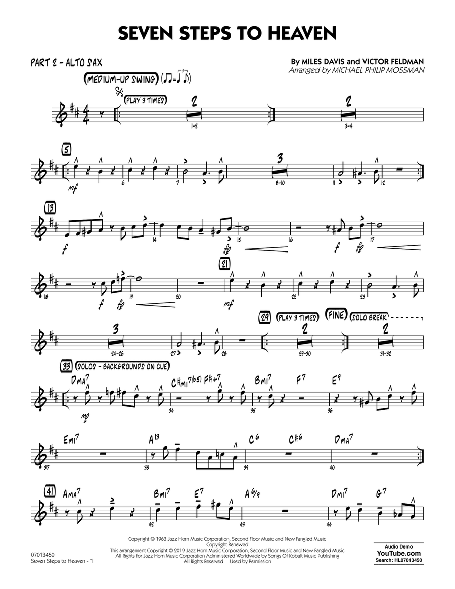 Seven Steps to Heaven (arr. Michael Philip Mossman) - Part 2 - Alto Sax