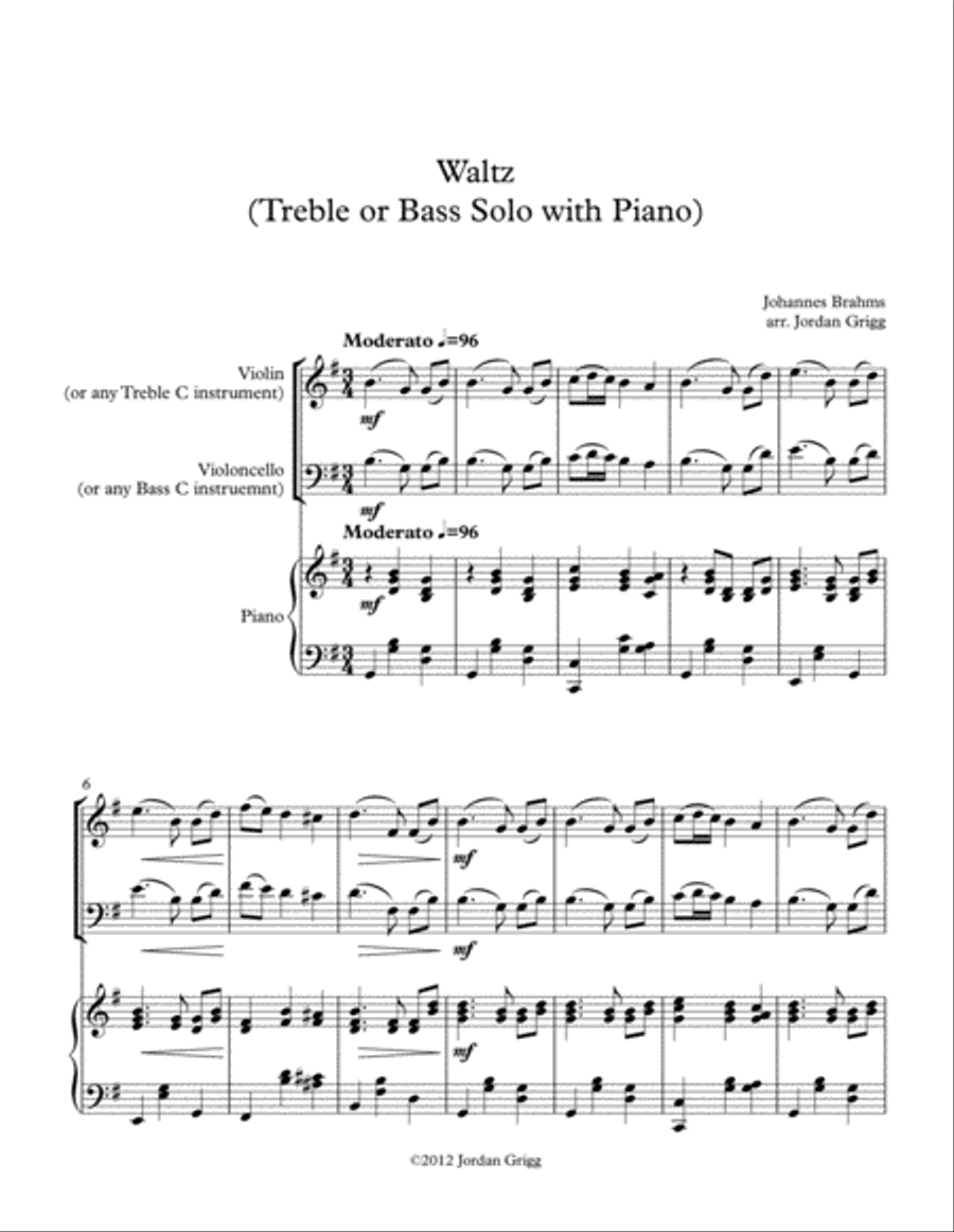Waltz (Treble or Bass Solo with Piano) Small Ensemble scores gallery preview page 1