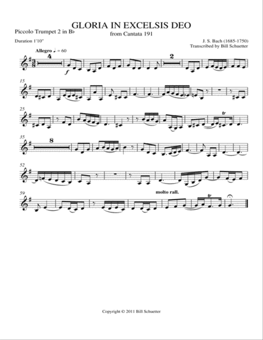Gloria in Excelsis Deo, Cantata #191 Piccolo Trumpet scores gallery preview page 4