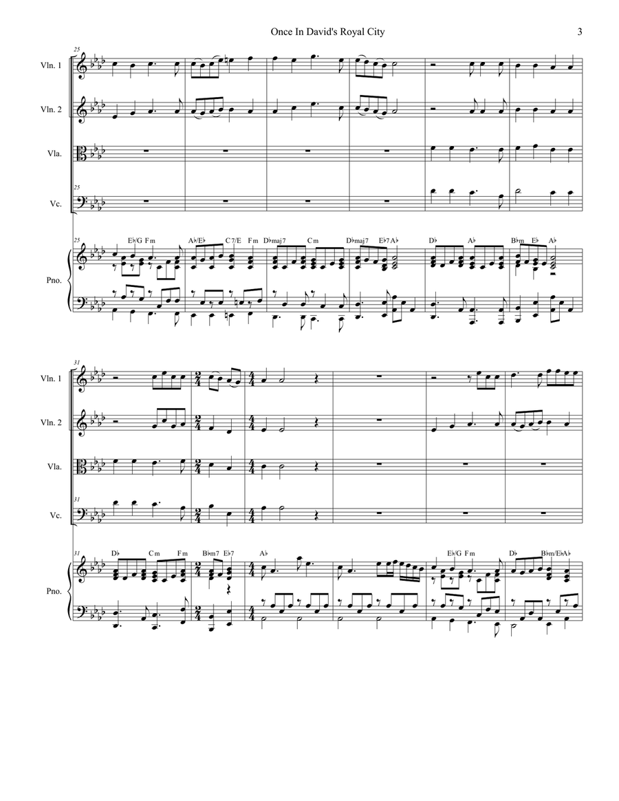 Once In Royal David's City (String Quartet and Piano) String Quartet scores gallery preview page 3