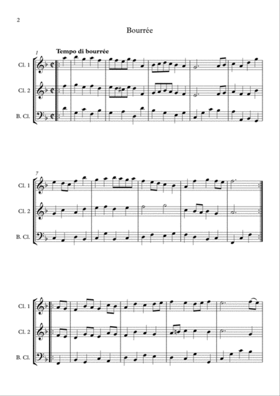 Menuet & Bourree arranged for Clarinet Trio Clarinet Trio scores gallery preview page 2