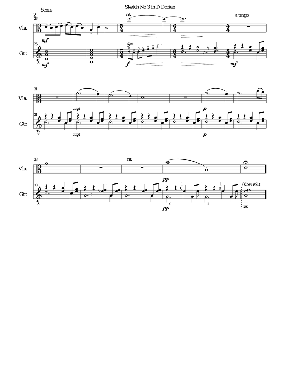 Sketch in D Dorian No 3 for viola and guitar String Duet scores gallery preview page 2