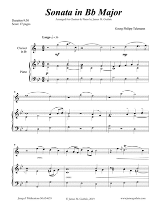 Telemann: Sonata in Bb Major for Clarinet & Piano