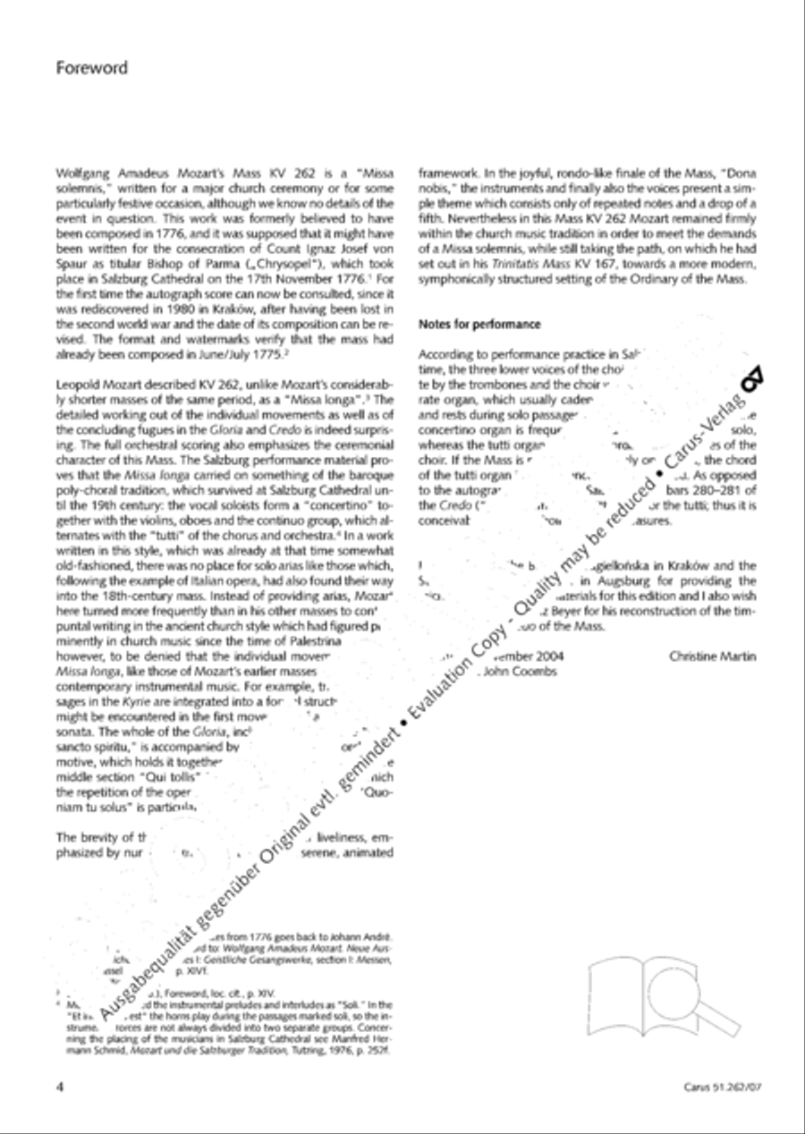 Missa longa in C major (Missa longa in C) 4-Part scores gallery preview page 5