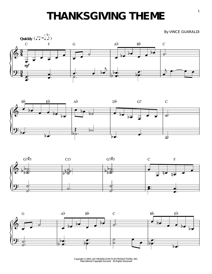 Thanksgiving Theme Piano Solo scores gallery preview page 1