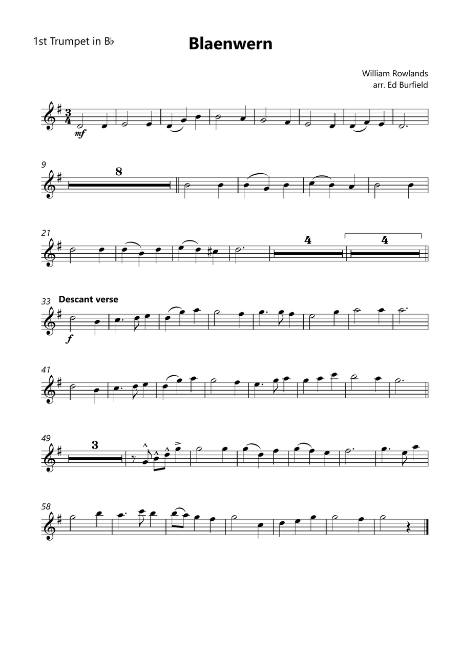Blaenwern - Hymn Tune for Brass Quintet (with descant) Brass Quintet scores gallery preview page 5