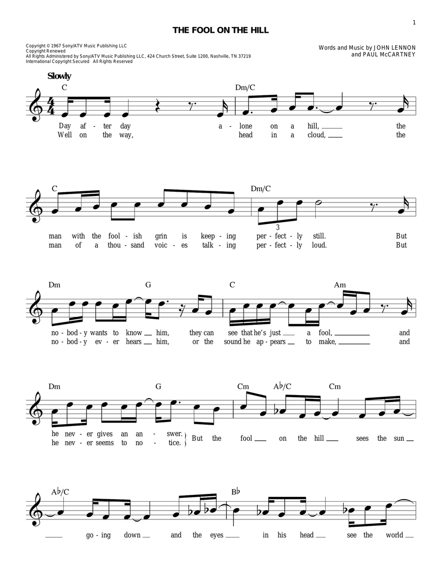 The Fool On The Hill Piano scores gallery preview page 1