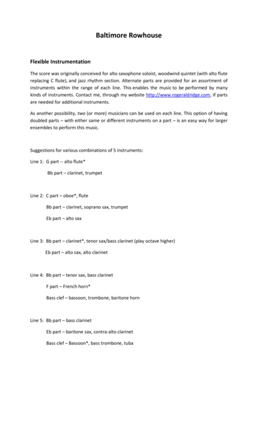 Baltimore Rowhouse Parts Jazz Ensemble scores gallery preview page 1