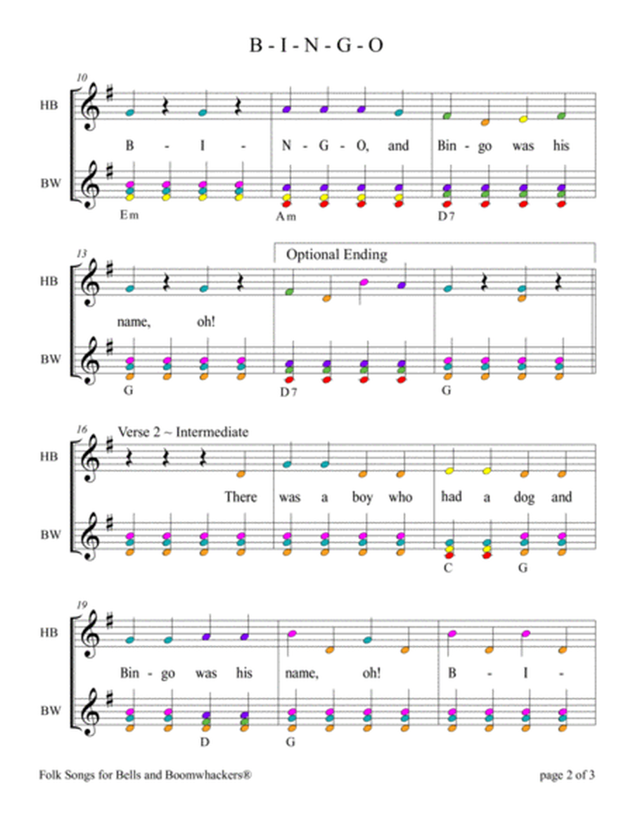 B-I-N-G-O for 13-note Bells and Boomwhackers® (with Color Coded Notes) image number null