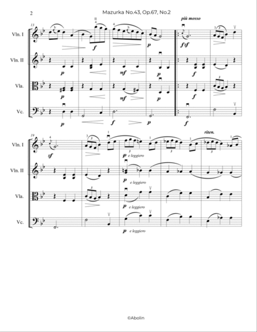 Chopin: Mazurka No.43, Op.67, No.2 - String Quartet