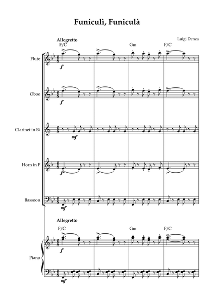 Funiculì, Funiculà - Woodwind Quintet & Piano image number null