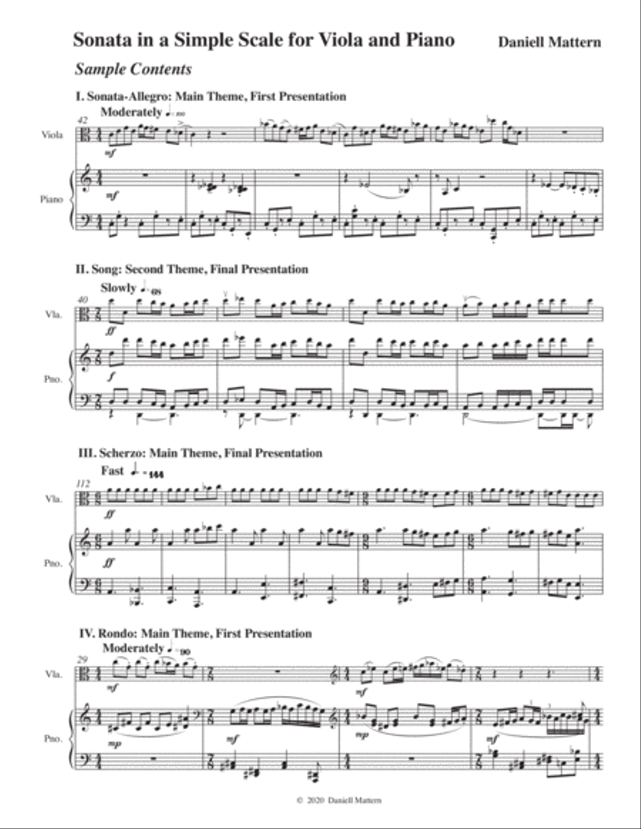 Sonata in a Simple Scale for Viola and Piano Piano scores gallery preview page 1