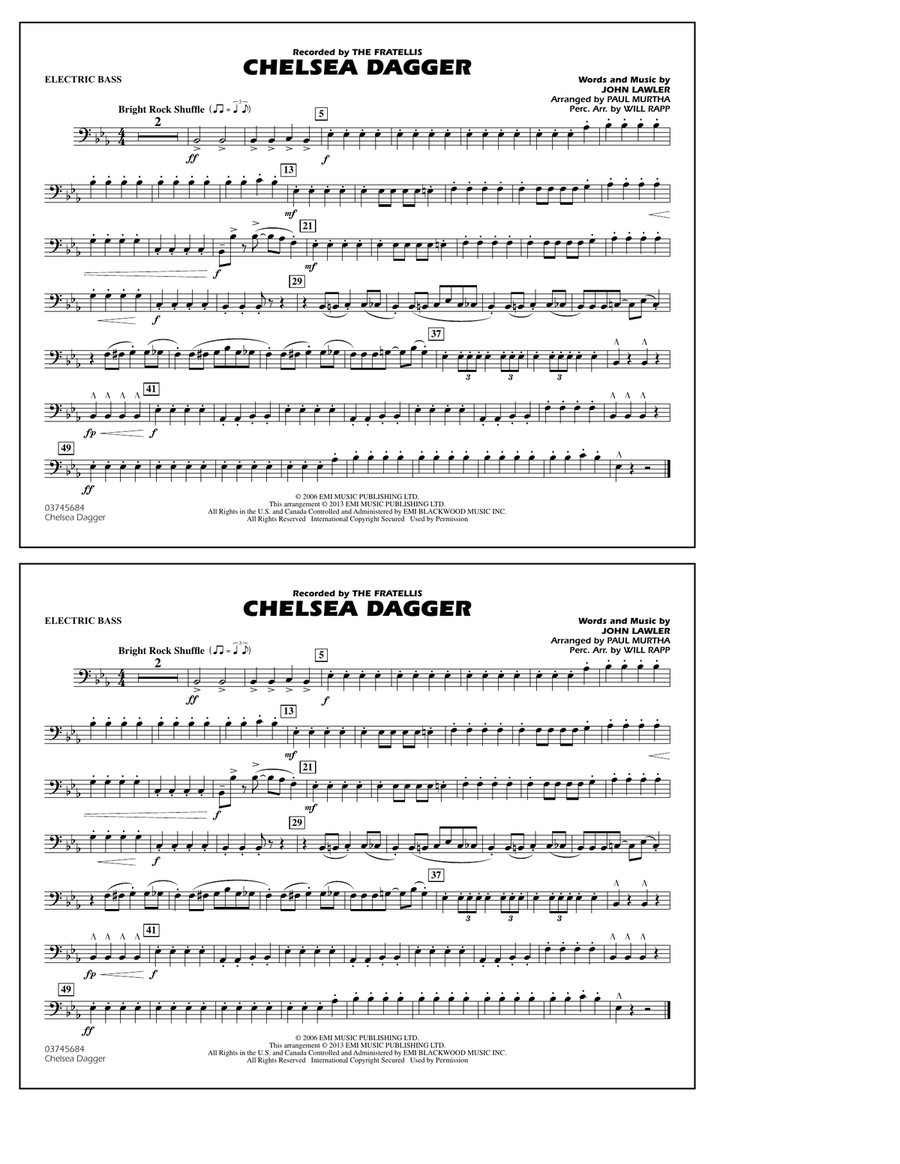 Chelsea Dagger - Electric Bass Marching Band scores gallery preview page 1