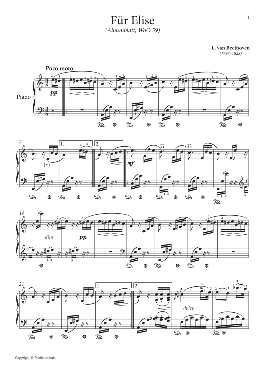 Für Elise (Albumblatt, WoO 59) Piano Solo scores gallery preview page 1