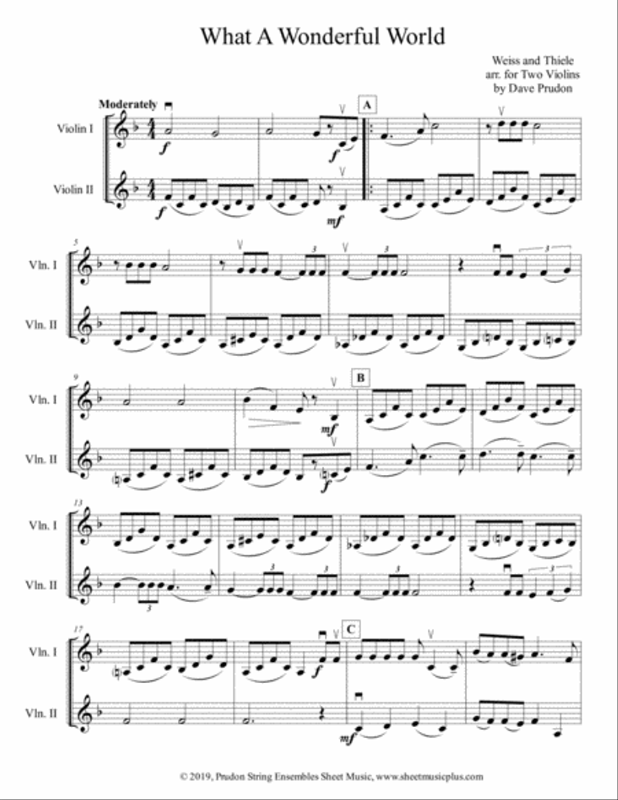 What A Wonderful World String Duet scores gallery preview page 1