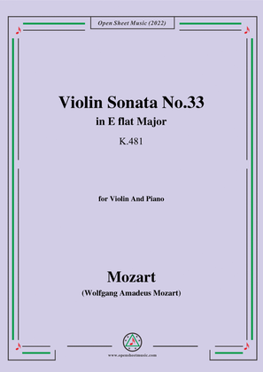 Book cover for Mozart-Violin Sonata No.33,in E flat Major,K.481,for Violin&Piano