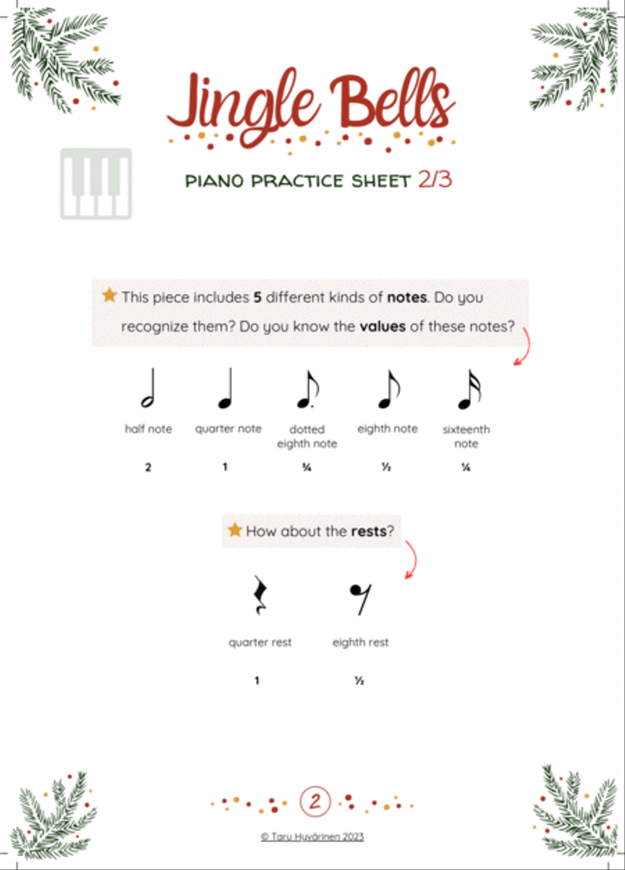 Easy Beginner Piano PRACTICE SHEET + AUDIO Sheet Music 'Jingle Bells' for Beginners/Kids | Christmas Easy Piano scores gallery preview page 3