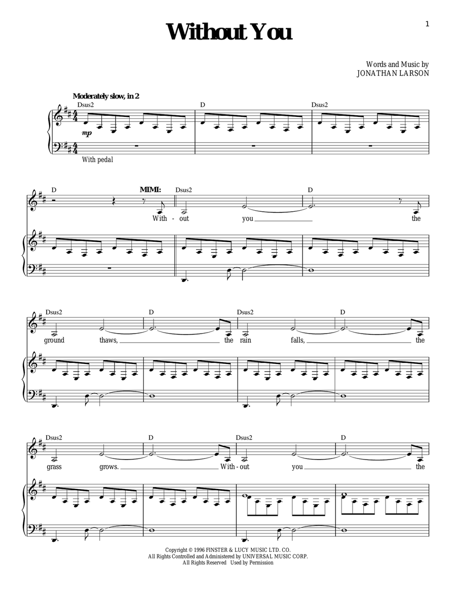 Without You Without You Piano, Vocal scores gallery preview page 1