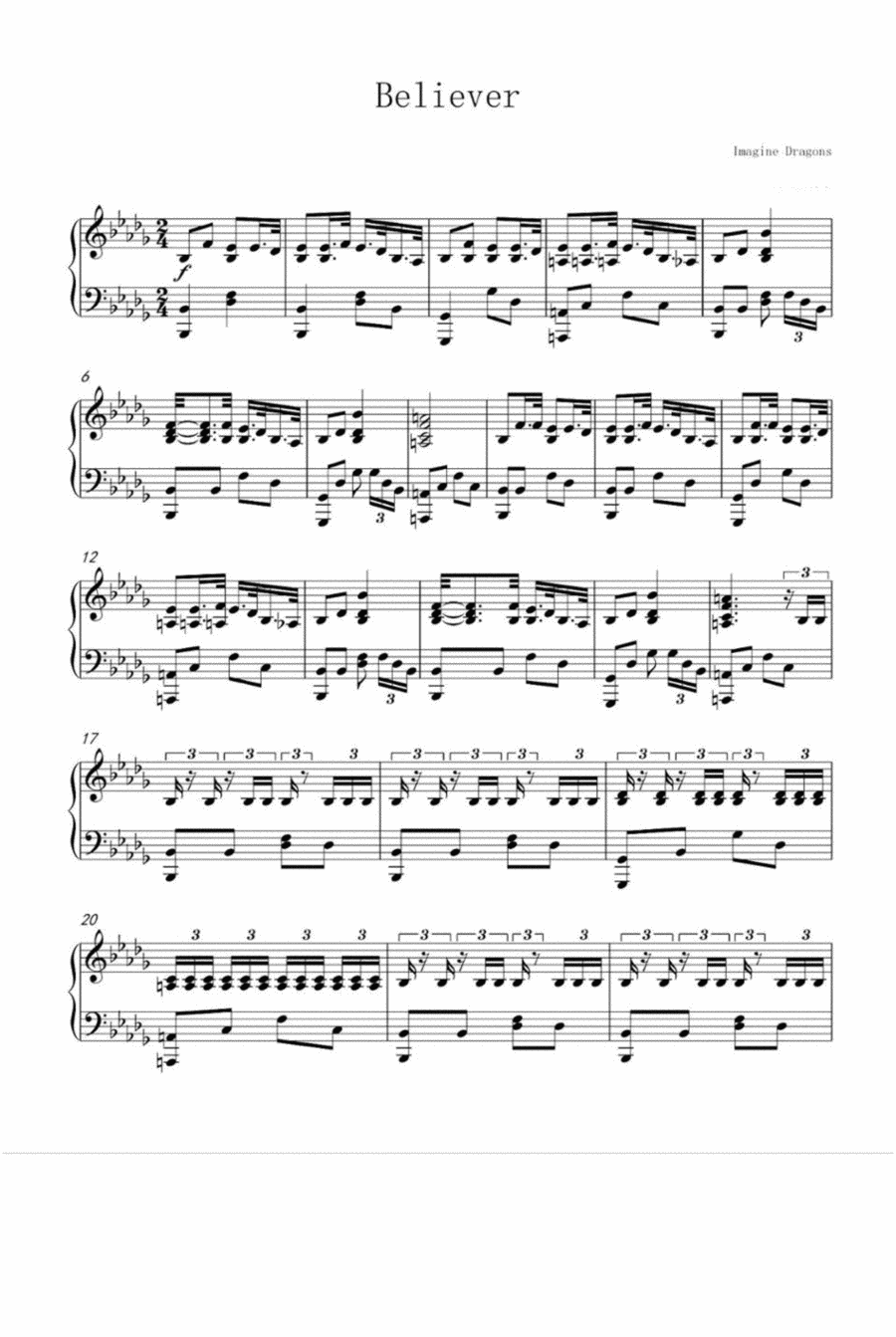 Believer Believer Piano Solo scores gallery preview page 1