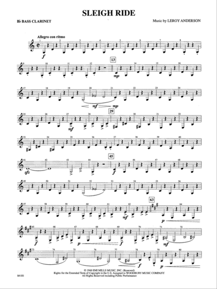 Sleigh Ride: B-flat Bass Clarinet