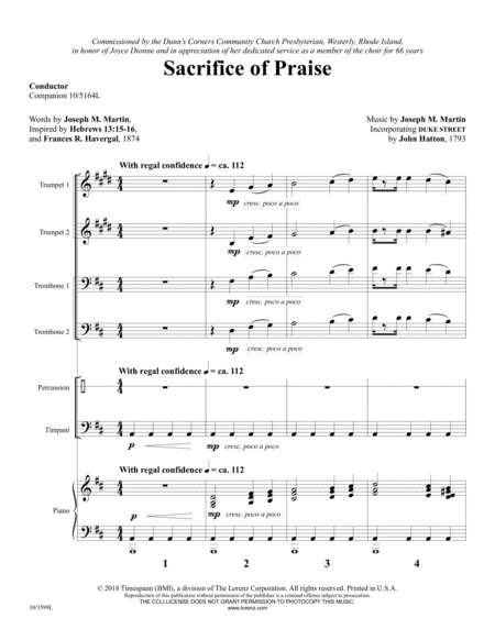 Sacrifice of Praise - Brass and Percussion Score and Parts