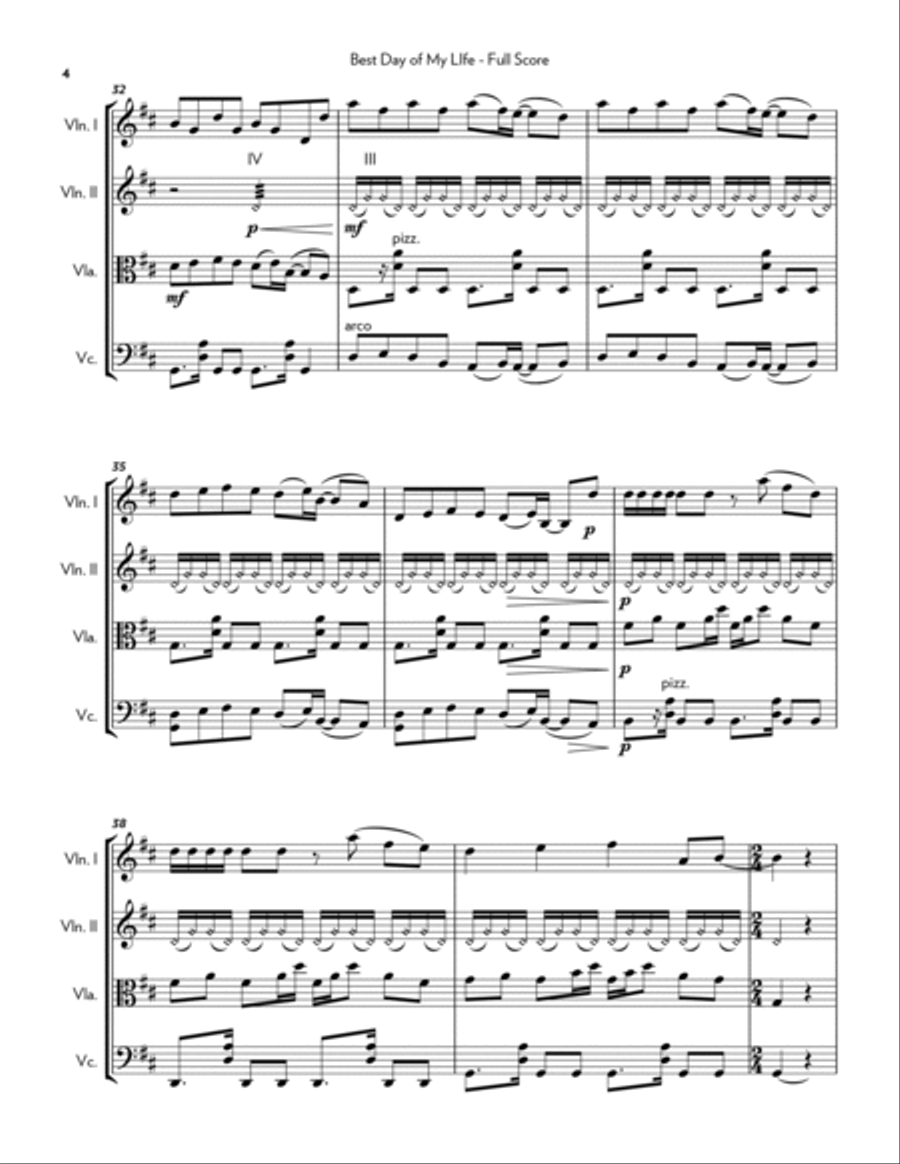 Best Day Of My Life String Quartet scores gallery preview page 4