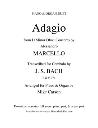 Book cover for Adagio, BWV 974 (J. S. Bach) PIANO & ORGAN DUET